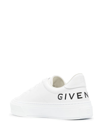 Low-top leather sneakers with white logo print