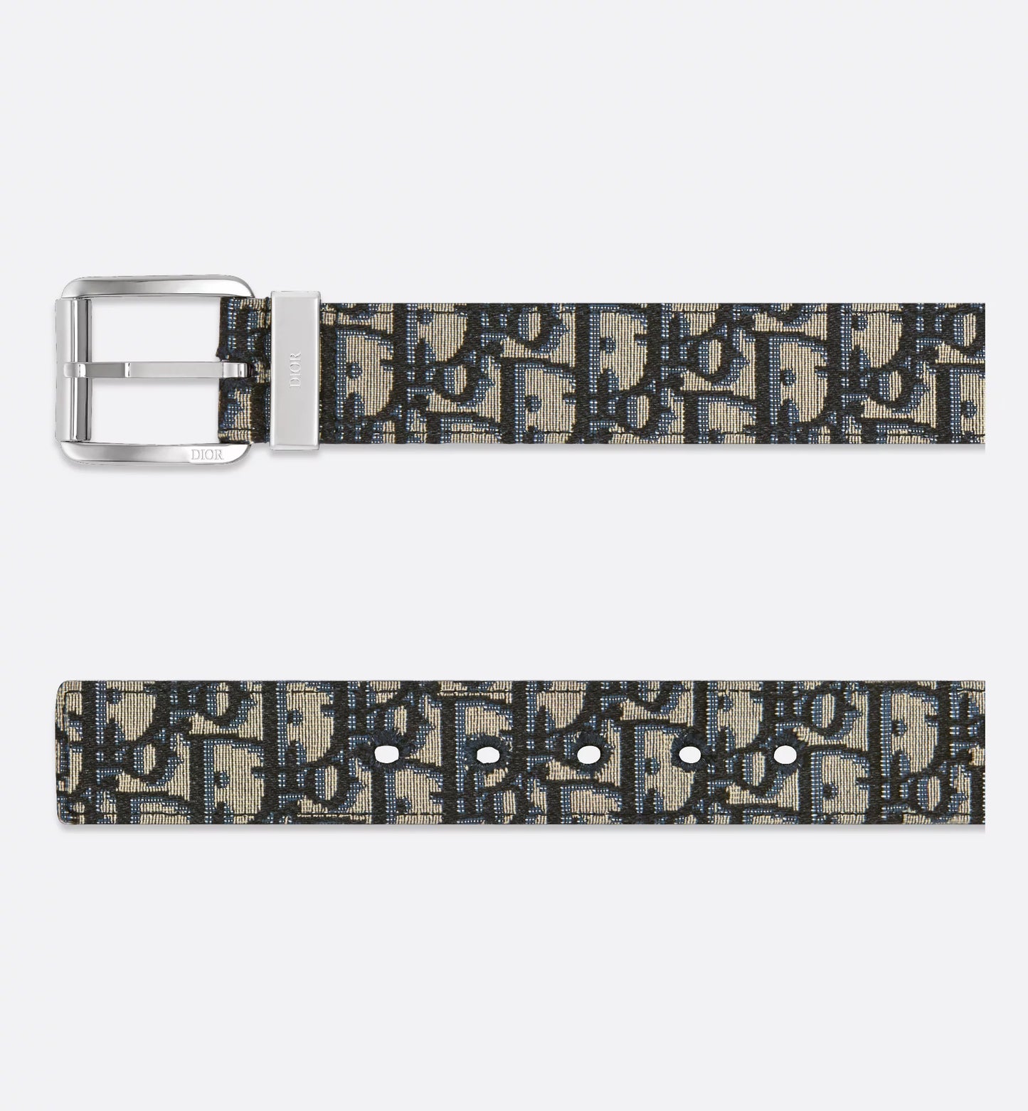 Men's Beige and Black Oblique Jacquard Belt with Black Grained Calfskin 35 mm
