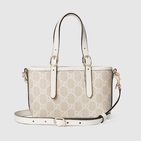 GG Emblem mini bag in beige and white fabric