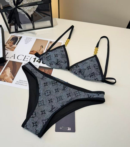 Bikini Monogram Glitter Chain Link Grigio
