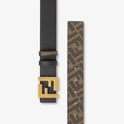 Men's reversible FF fabric belt in brown
