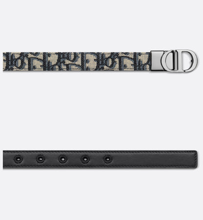 30 Cintura reversibile Montaigne in pelle di vitello liscia blu e jacquard Oblique in fibbia argento 20 mm donna