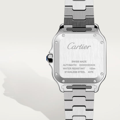 Santos watch in silver with opaline silver dial