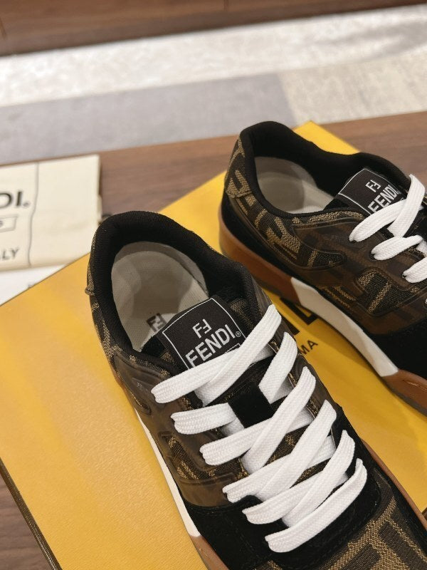 Brown FF jacquard suede Match sneakers