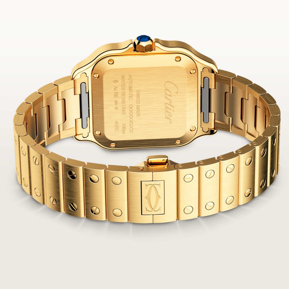 Santos watch in gold with opaline silvered dial
