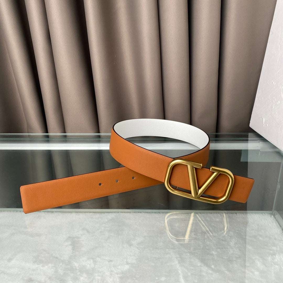 Reversible brown Vlogo calfskin belt 40mm