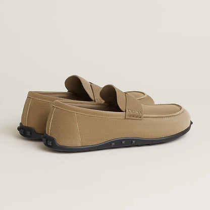 Beige suede loafers with H buckle