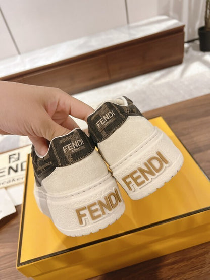 Low-top platform sneakers in canvas and white suede