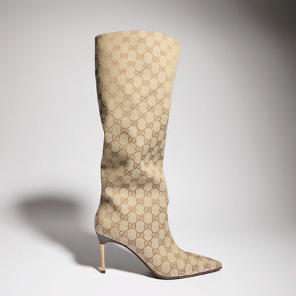 Stivale Bombshell Donna in Tessuto GG sabbia e marrone scuro