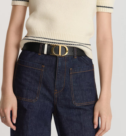 30 Montaigne Reversible Belt in Black and Milk Smooth Calfskin 35 mm Women