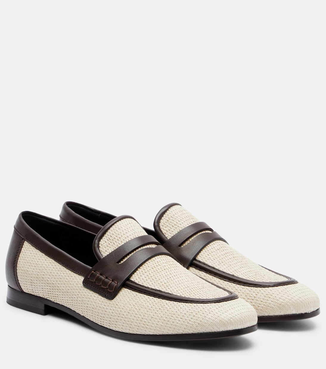 Braided leather loafers with beige/black leather trim