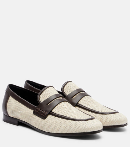 Braided leather loafers with beige/black leather trim