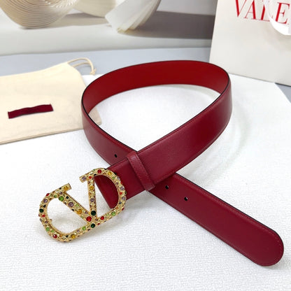Reversible bordeaux VLogo Signature belt embellished with multicolored Swarovski crystals