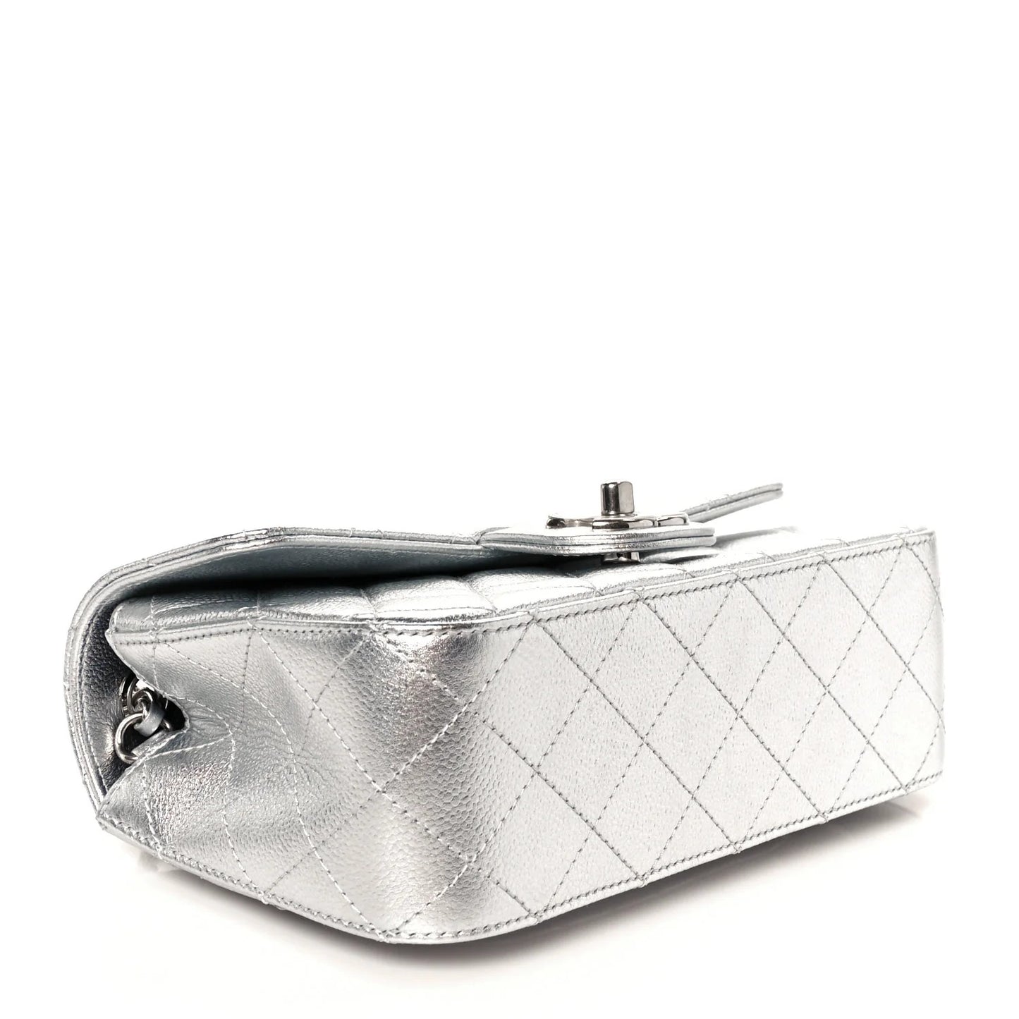 Mini metallic quilted rectangular Caviar bag with silver CC Slide flap