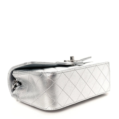 Mini metallic quilted rectangular Caviar bag with silver CC Slide flap