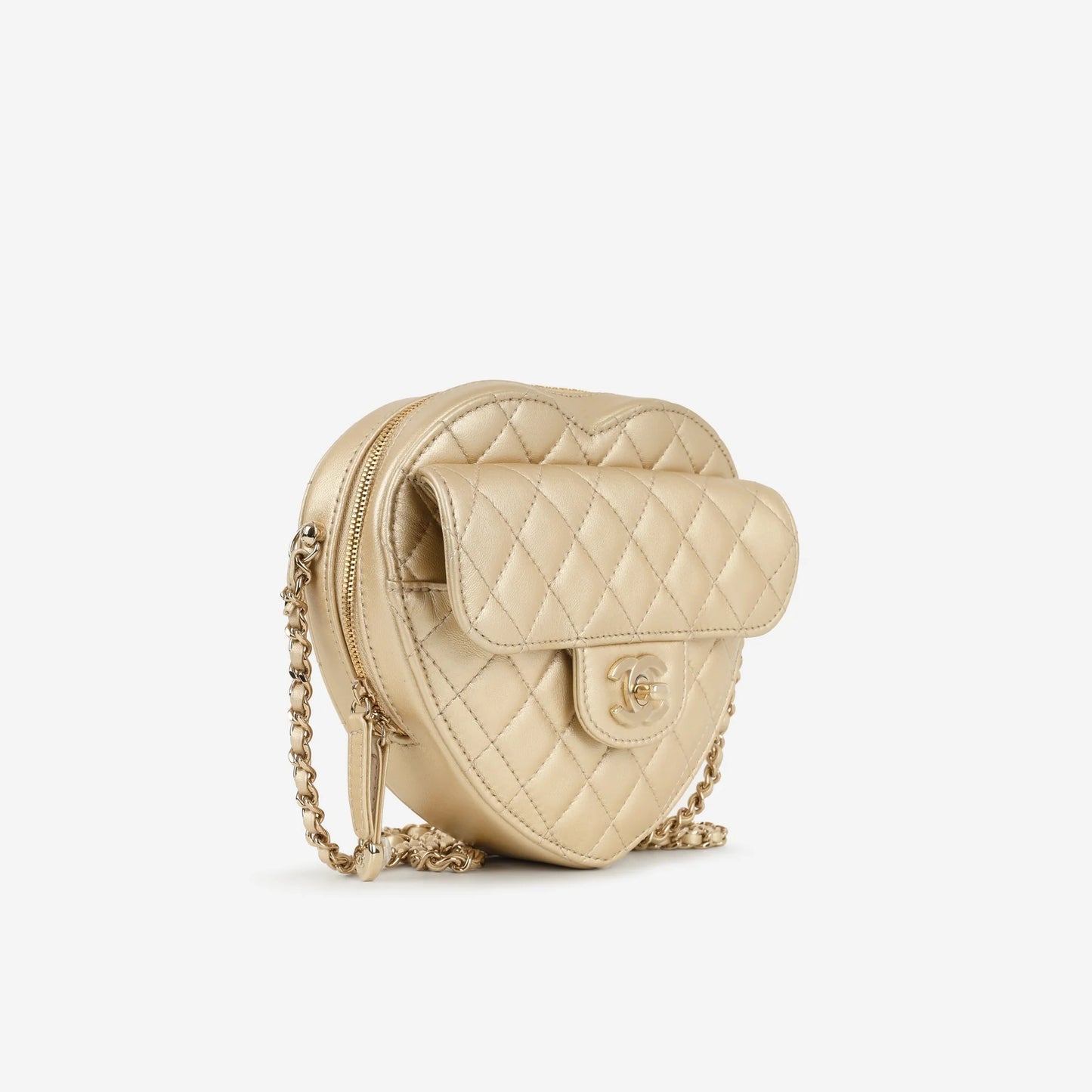 Borsa Large Heart in pelle di agnello trapuntata color champagne