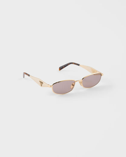 Gold-tone oval acetate sunglasses with mauve lenses