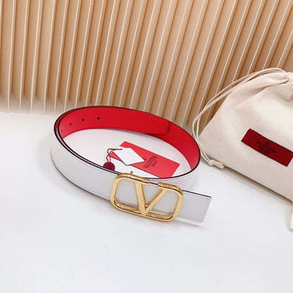 Reversible white VLogo Signature glossy calfskin belt