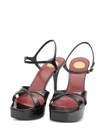 Black calf leather 110 mm crossover platform sandals