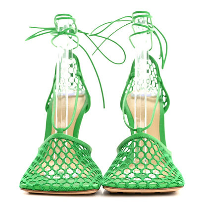 Green 90mm stretch nappa mesh sandals
