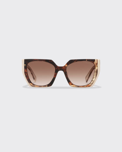 Caramel and powder tortoise shell acetate logo sunglasses