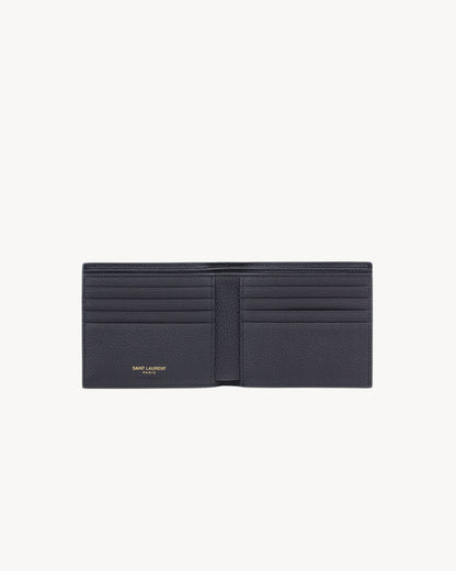 East/West TINY CASSANDRE wallet in dark blue grained leather