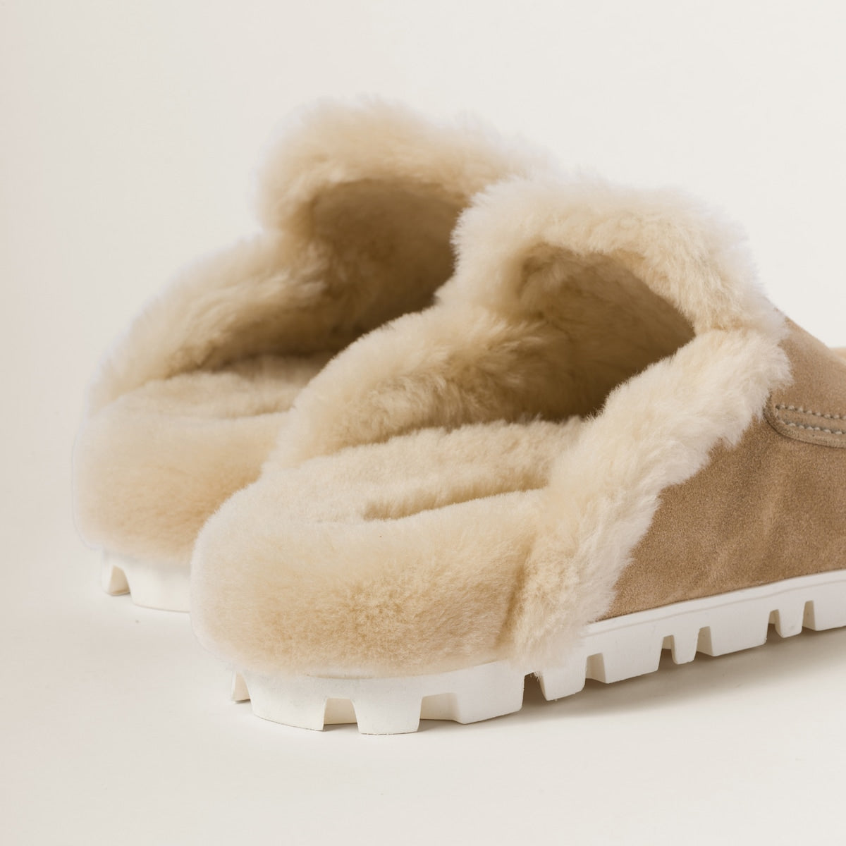 Ecru suede clogs