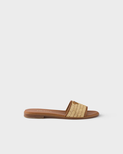 Beige leather and crochet slider sandals