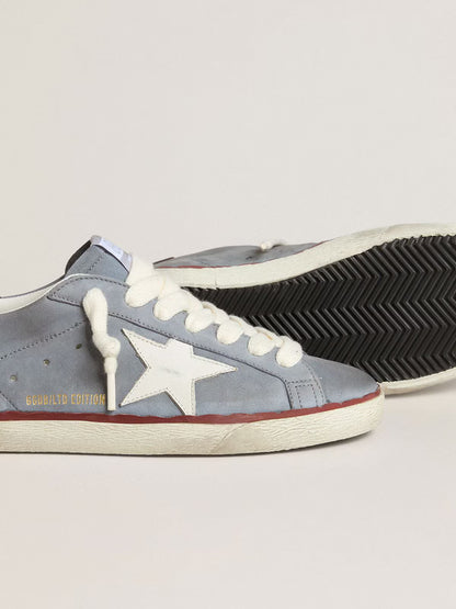 Light blue nubuck leather LTD with white leather star and brown leather heel tab