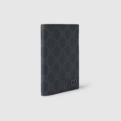 GG passport holder with grey interior GG supreme black fabric
