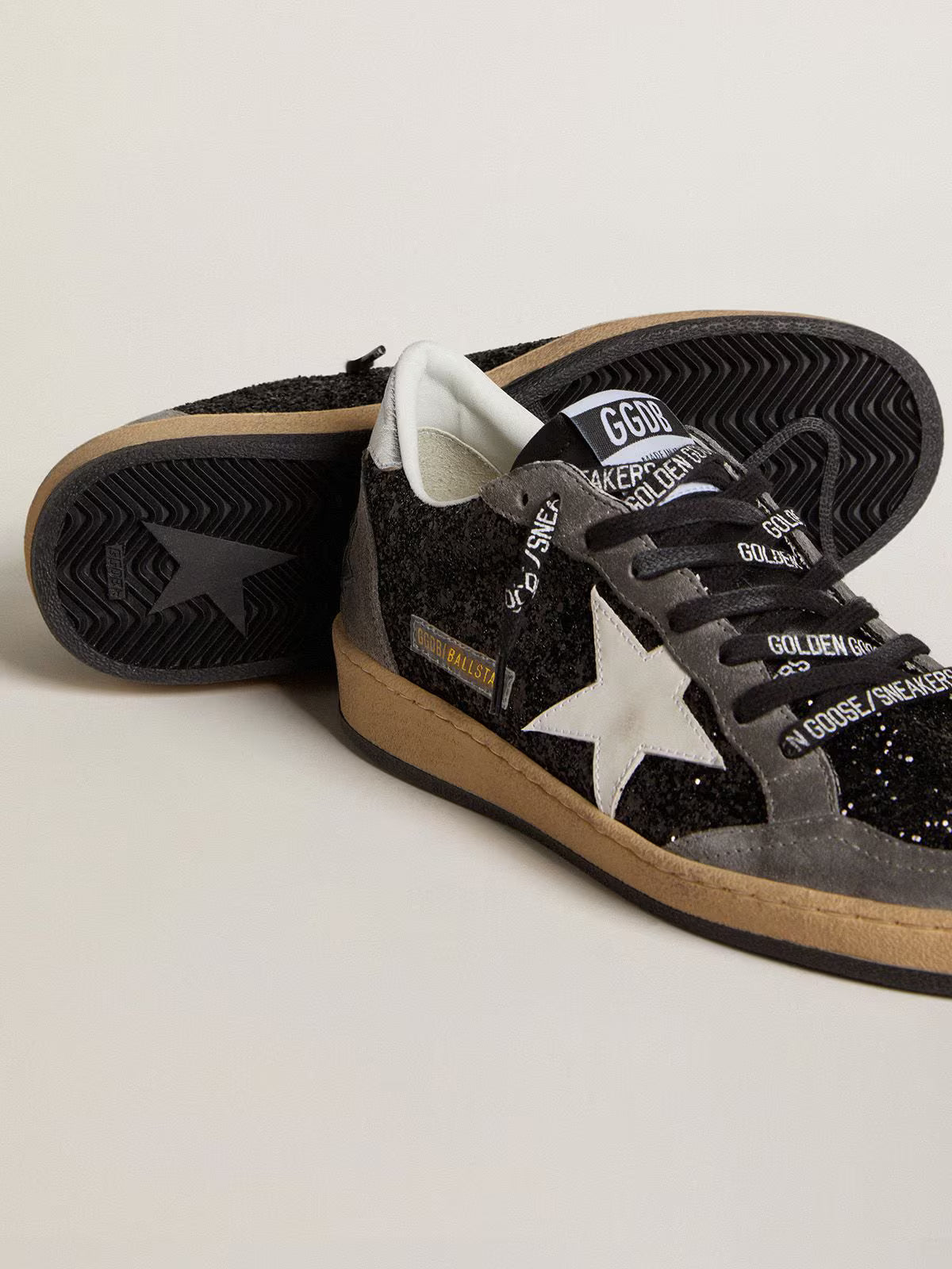 Glitter with leather star and laminated leather heel tab