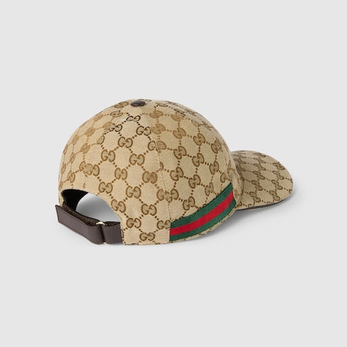 GG fabric baseball cap with Web in beige and dark brown