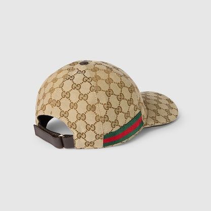 GG fabric baseball cap with Web in beige and dark brown