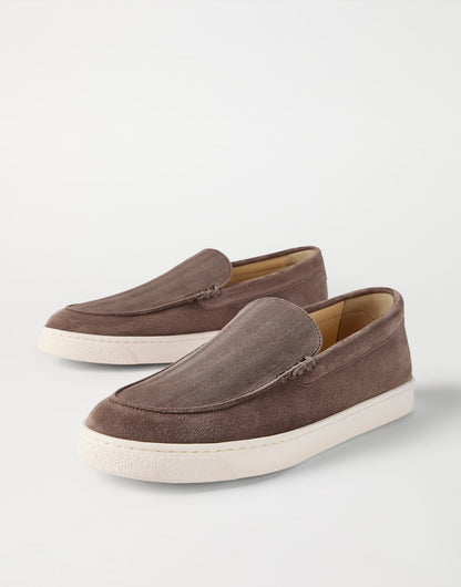Brown chevron suede loafers