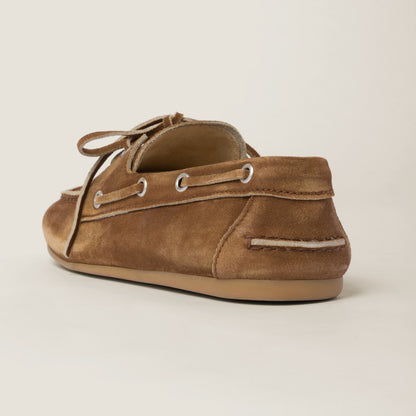 Unlined cinnamon washed suede loafers