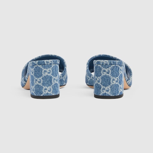 Women's blue GG denim heeled slider sandal