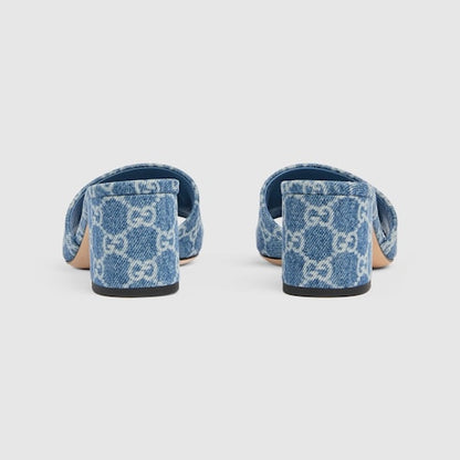 Women's blue GG denim heeled slider sandal