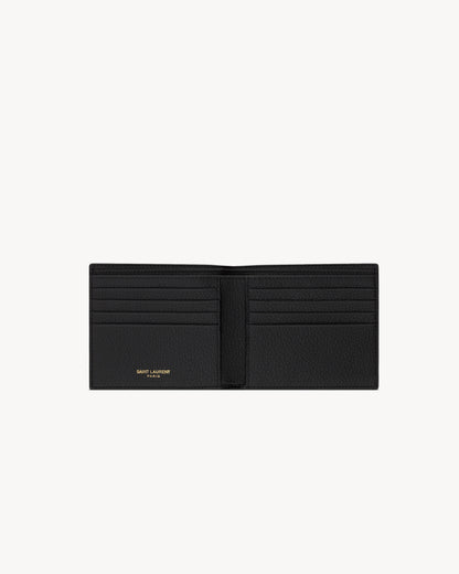 East/West TINY CASSANDRE wallet in black grained leather