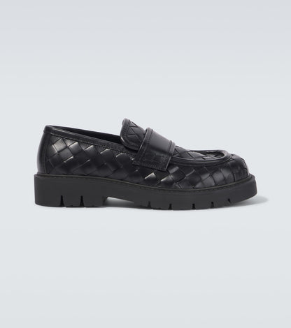 Haddock Braided black leather loafers with rubber sole