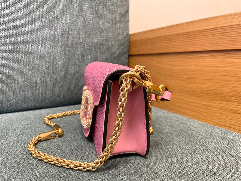 Borsa Valentino Diamond Mini rosa glitterata