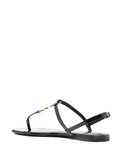 Black leather Cassandra logo plaque sandals