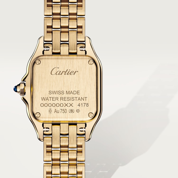 Panthère watch in gold with blued-steel sword-shaped hands Small