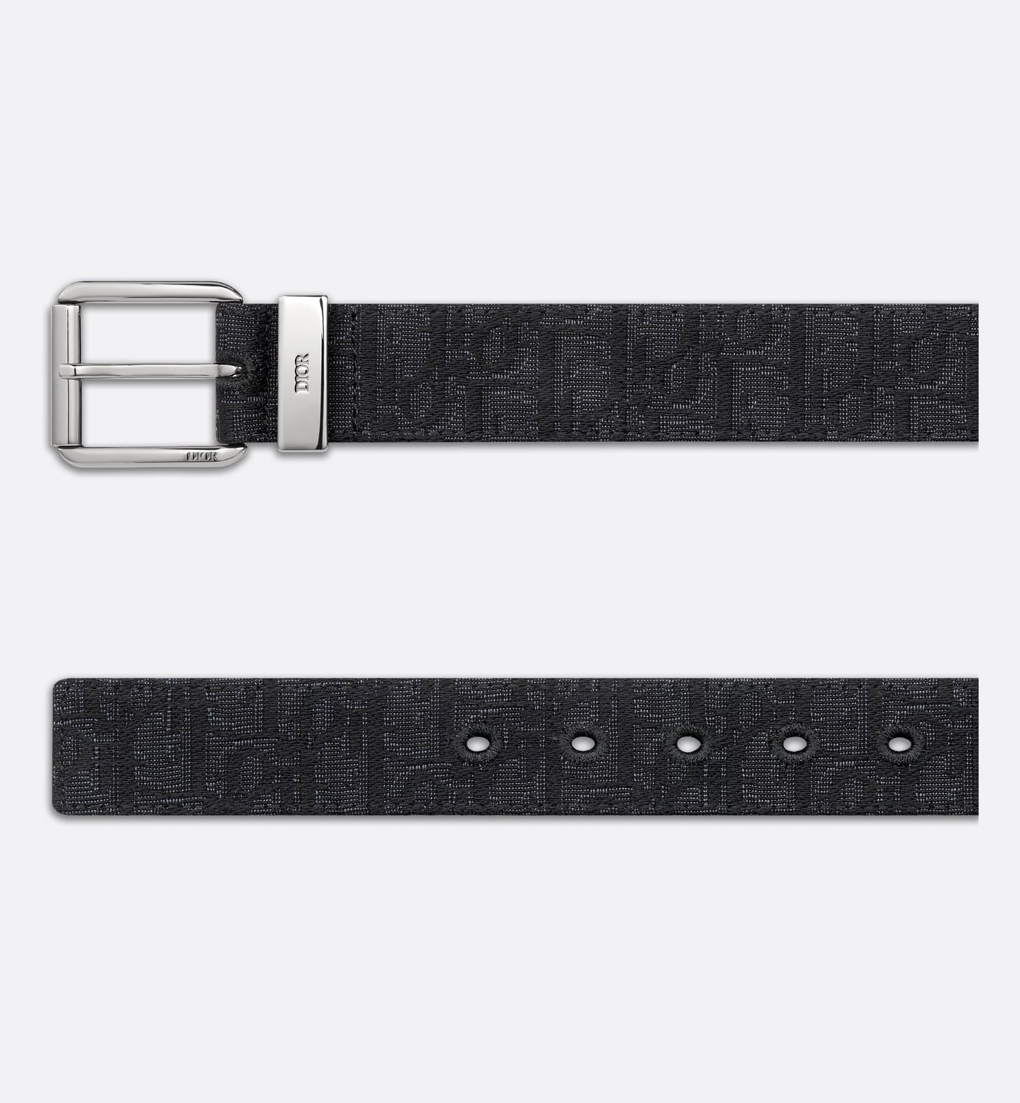 Men's black Oblique jacquard and black grained calfskin belt 35 mm