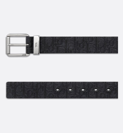 Men's black Oblique jacquard and black grained calfskin belt 35 mm
