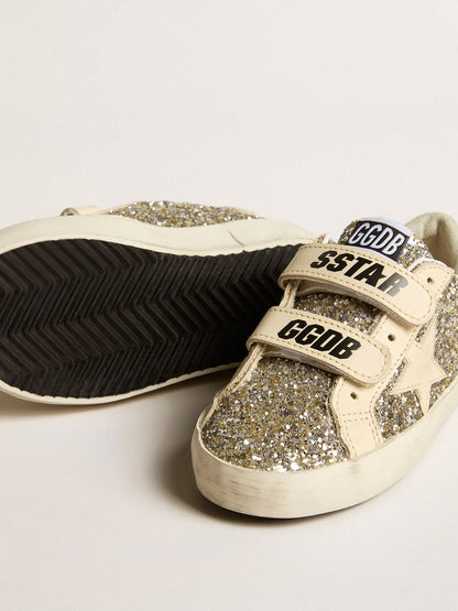 Old School Young in glitter platino con stella e talloncino in pelle