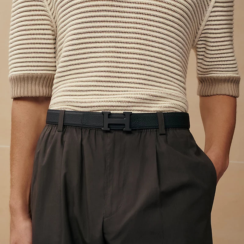 Fibbia da cintura H & Pelle reversibile per cintura 32 mm Verde / Nero Donna