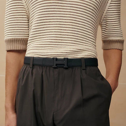 Fibbia da cintura H & Pelle reversibile per cintura 32 mm Verde / Nero Donna