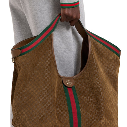 Small GG Giglio shopping bag in brown suede