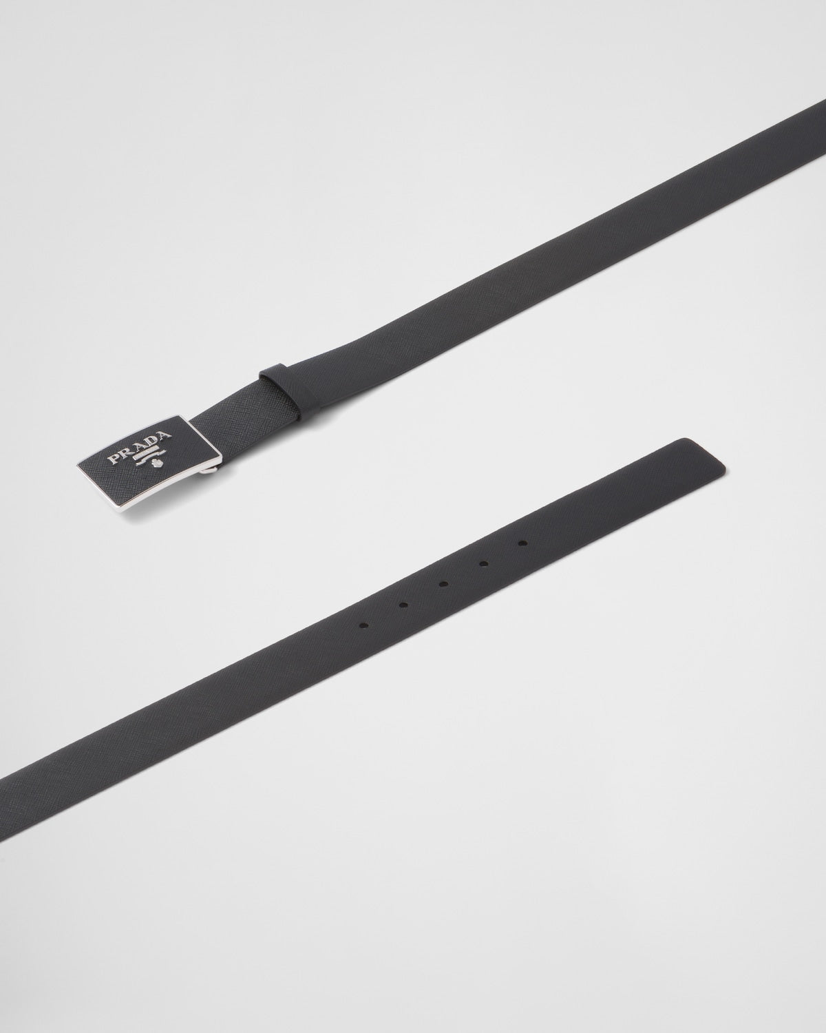 Men's black Saffiano leather belt with covered metal buckle