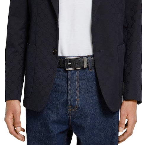 Black belt with embossed GG motif and square buckle